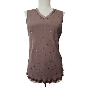 Boden 100% Silk Top Sequins Beads Womens 12 Brown Boho Chic